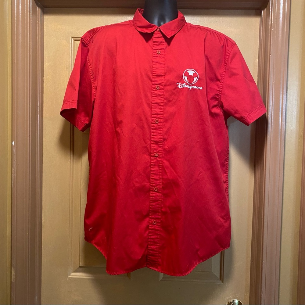 VTG Disney Store red employee button down shirt sz L